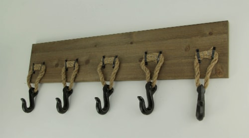 Rustic Wood and Metal 5 Rope Hook Rack Wall Hanging, One Size