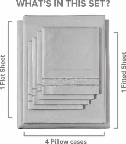 CGK Linens 6 Piece Microfiber Solid Sheet Set - Full - Light Grey Perspective: back