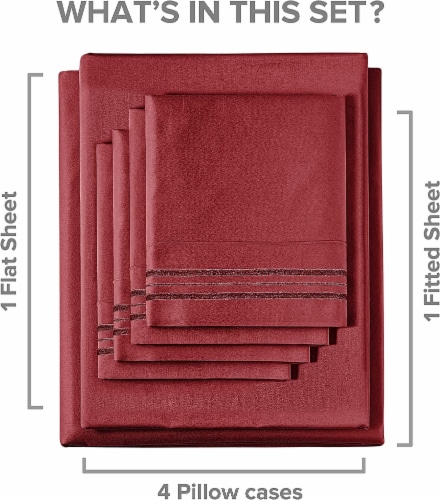 CGK Unlimited 6 Piece Microfiber Solid Sheet Set - California King - Burgundy Perspective: back