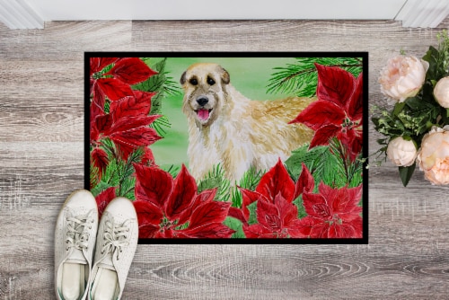 Carolines Treasures CK1318JMAT Irish Wolfhound Poinsettas Doormat 24x36 Perspective: back