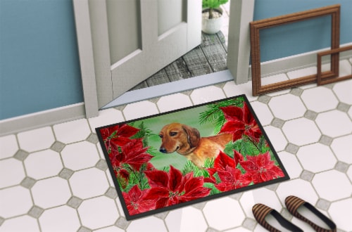 Carolines Treasures CK1300MAT Dachshund Poinsettas Doormat 18x27 Perspective: back