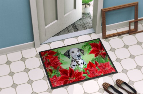Carolines Treasures CK1356MAT Dalmatian Puppy Poinsettas Doormat 18x27 Perspective: back
