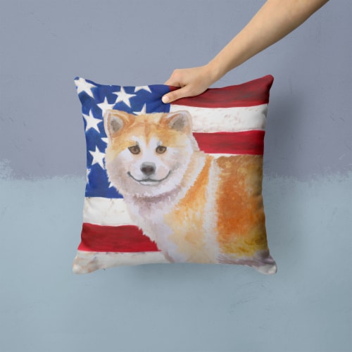 Carolines Treasures  BB9678PW1414 Shiba Inu Patriotic Fabric Decorative Pillow Perspective: back