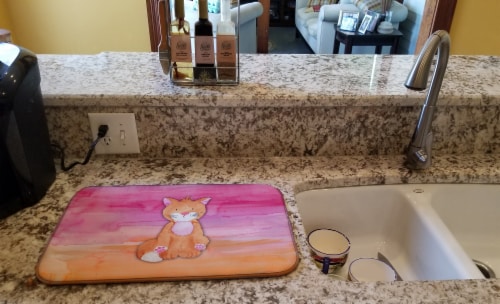 Carolines Treasures BB7354DDM Orange Cat Watercolor Dish Drying Mat Perspective: back