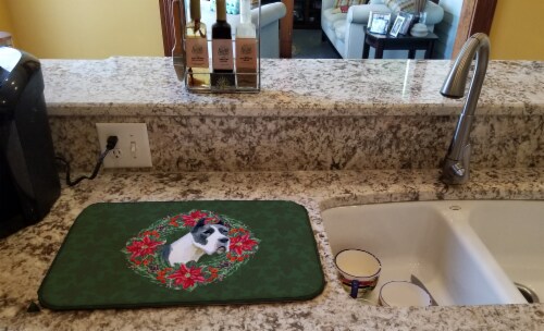 Carolines Treasures CK1509DDM Harlequin Great Dane Poinsetta Wreath Dish Drying Perspective: back