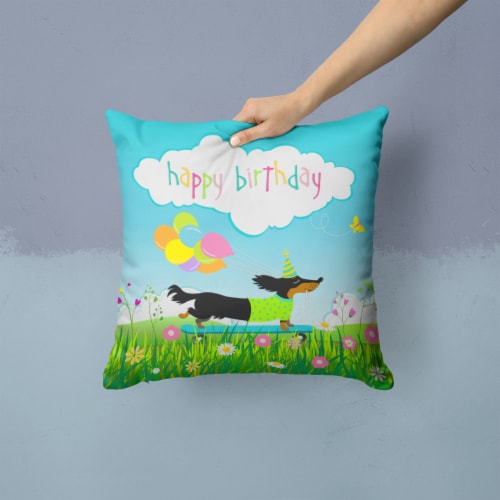 Carolines Treasures  VHA3029PW1414 Happy Birthday Dachshund Fabric Decorative Pi Perspective: back