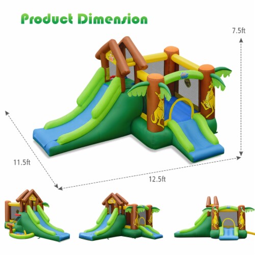 Inflatable Bounce House Jungle Jumping Bouncer Double Slides Park w/ Blower Perspective: back