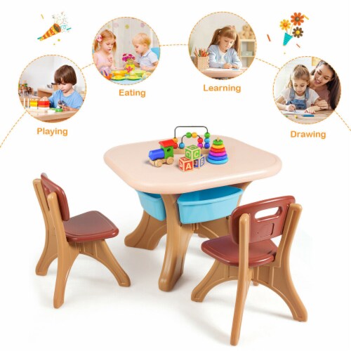 Children Kids Activity Table Chair Set Play Set Furniture W/Storage Perspective: back