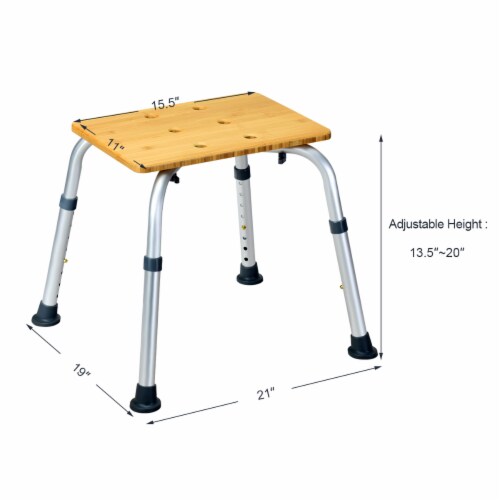 Costway Bamboo Bath Seat Shower Chair Square Shaped Stool Slip