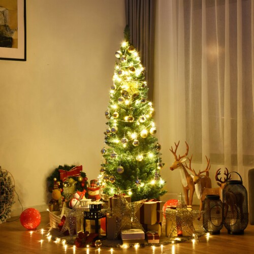 Gymax  5' Christmas Tree PVC Artificial Holiday Decor Slim Pencil Tree Metal Stand Perspective: back