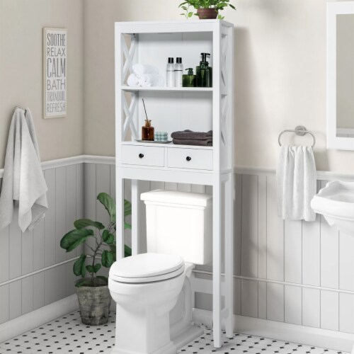 Costway Over the Toilet Storage Rack Bathroom Space Saver w/ 2 Open Shelves & Drawers Perspective: back