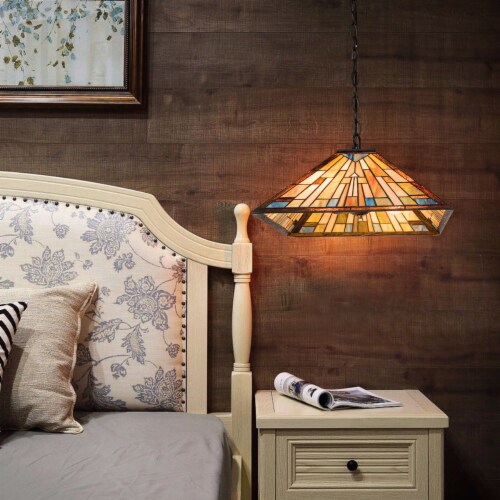 Costway Tiffany Hanging Lamp 2-Light Ceiling Pendant w/ 16