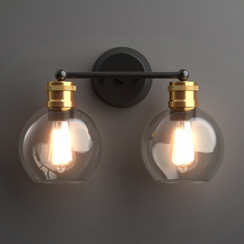 Costway 2 light Vanity Bathroom Light with 7 in Round Clear Glass Shade Vintage Wall Sconce Perspective: back
