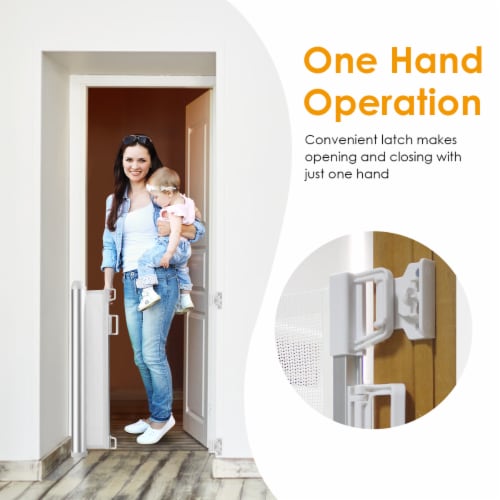 Costway Baby Retractable Mesh Gates Pets Safety Gate w/ Easy Latch & Flexible Design Perspective: back