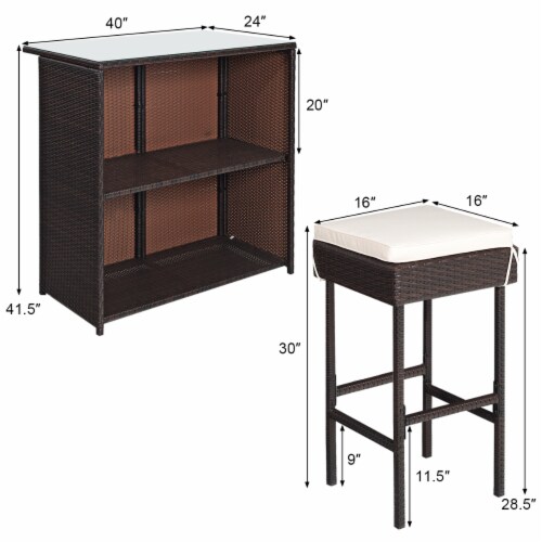 Costway 3PCS Patio Rattan Wicker Bar Table Stools Dining Set