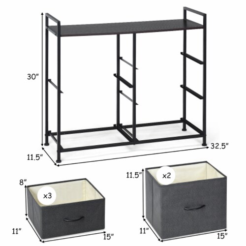 Costway 5 Drawers Dresser Storage Unit Side Table Display Organizer Dorm Room Wood Dark Gray Perspective: back