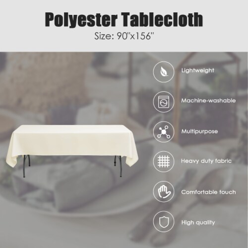 10 PCS 90'' x 156'' Rectangle Polyester Tablecloth For Home Wedding Restaurant Party Ivory Perspective: back