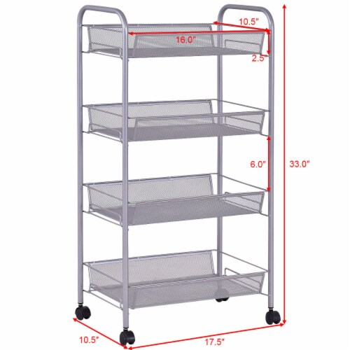 Costway 4 Tier Storage Rack Trolley Cart Home Kitchen Organizer Utility Baskets Silver Steel Perspective: back