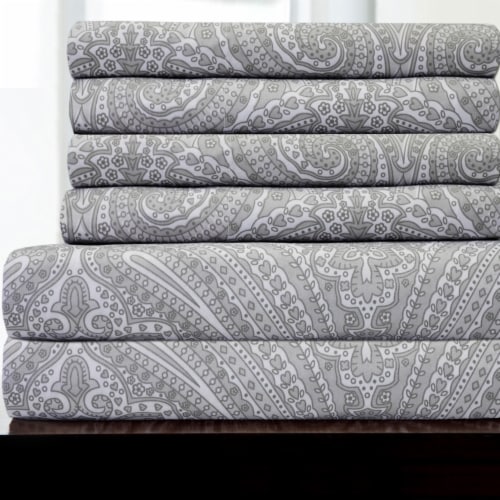 Sweet Home Collection | 4-Piece Printed Paisley Microfiber Sheets, Twin, Gray Perspective: back