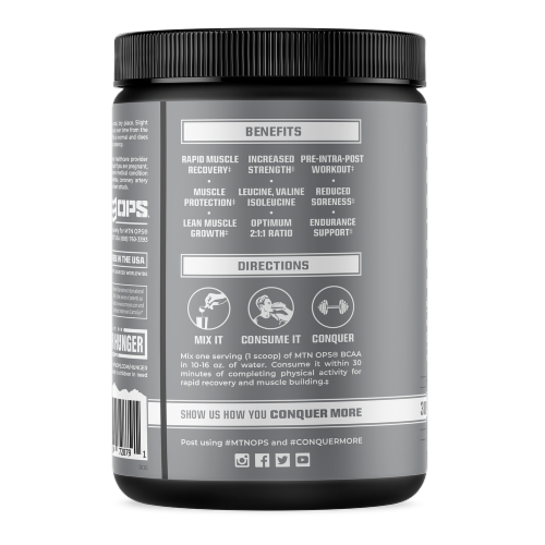 MTS OPS BCAA Essential Amino Acids Strawberry Dragonfruit Exercise Drink Mix Perspective: back