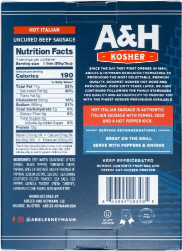 Abeles & Heymann Kosher Hot Italian Uncured Beef Sausage Perspective: back