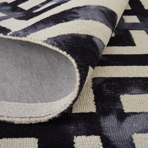 Feizy Lorrain Tufted Greek Key Wool Area Rug - Noir Black Perspective: back