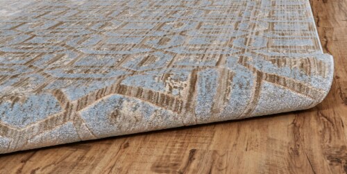 Feizy Rugs Ice Blue/Taupe Milton Modern Metallic Geometric Runner Rug Perspective: back