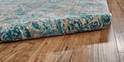 Feizy Rugs Keats Scroll Print Textured Area Rug - Capri Ocean Blue Perspective: back