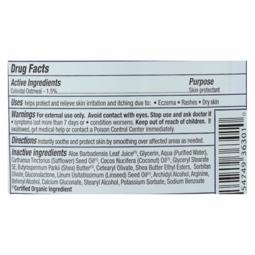 Avalon Organics Colloidal Oatmeal Therapy Eczema Relief Body Cream Perspective: back