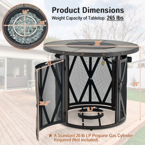 Gymax 32 Patio Round Fire Pit Table 30,000 BTU Propane Gas w/ Fire Glasses Perspective: back
