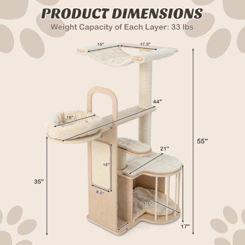 55 Tall Cat Tree Tower Multi Layer Wooden Activity Center w