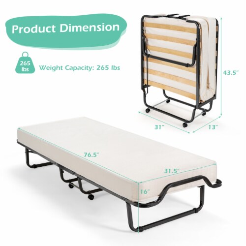 Gymax Portable Rollaway Guest Bed Folding Bed w/ Mattress Memory Foam