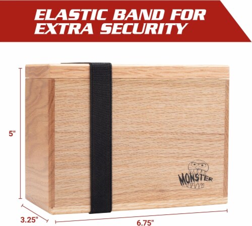 Monster Wooden Double Deck Box w Strong Magnetic Lid & Security Band-Holds 250 Sleeved Cards Perspective: back