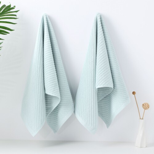 PiccoCasa 100% Ribbed Cotton 2 Pcs Absorbent Drying Face Towels Perspective: back