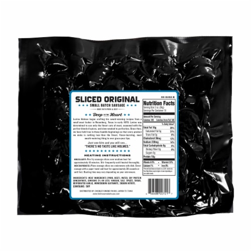 Holmes Smokehouse Pecan Smoked Sliced Original Small Batch Sausage Perspective: back