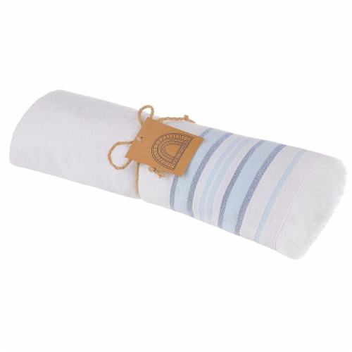 Agora of Smyrna - Premium Turkish Bath Towel Cotton & Bamboo Blend, White & Blue - Single Perspective: back
