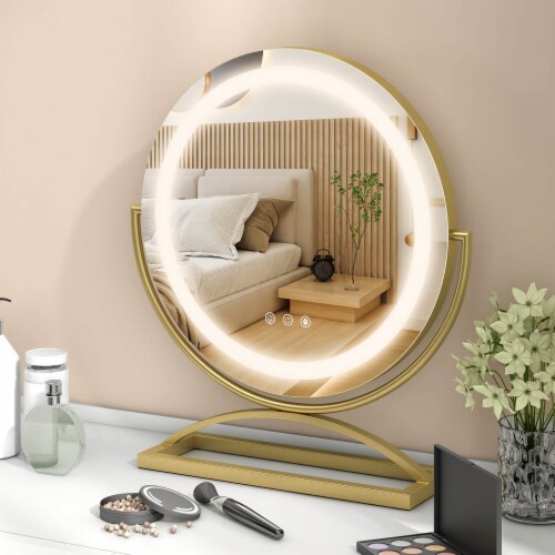 Slickblue 16 Inch Round Makeup Vanity Mirror with 3 Color Dimmable LED Lighting Golden 1 Unit Kroger