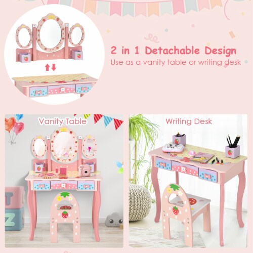 Slickblue Kids Vanity Princess Makeup Dressing Table Chair Set with Tri fold Mirror 1 Unit Fry s Food Stores