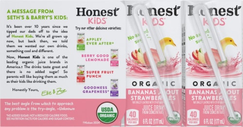 Honest Kids® Organic Bananas About Strawberries Juice Boxes Perspective: back