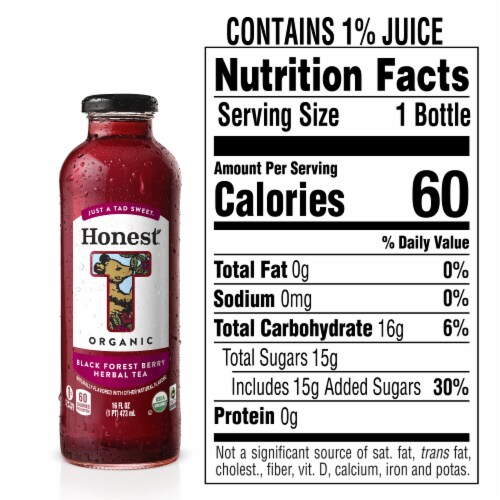 Honest Tea Organic Fair Trade Black Forest Berry Glass Bottle Perspective: back