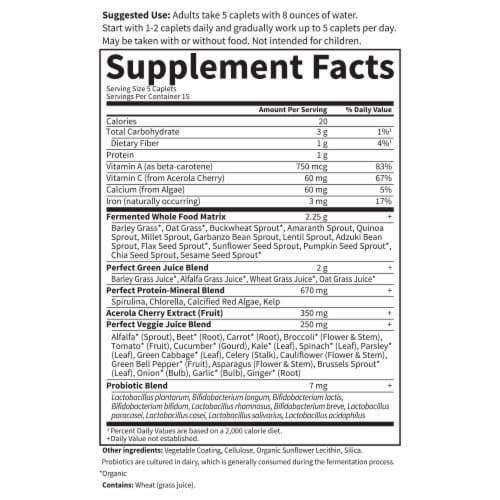 Garden of Life® Perfect Food® Super Green Formula Caplets Perspective: back