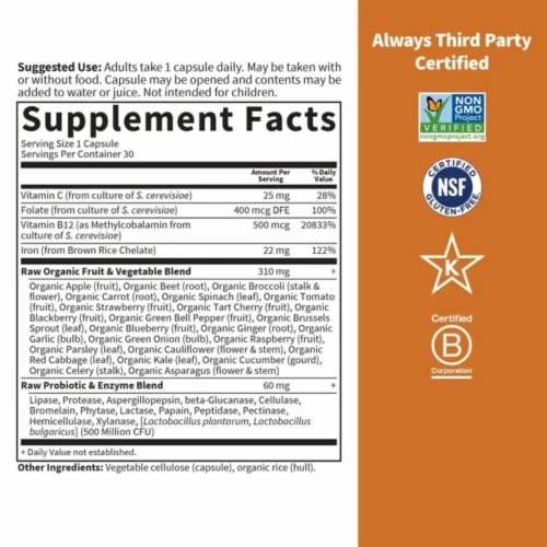 Garden of Life® Vitamin Code® Raw Iron™ Vegan Capsules 22mg Perspective: back