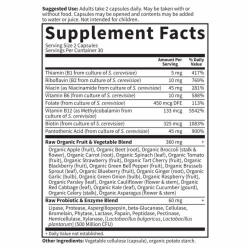 Garden of Life Vitamin Code Raw B-Complex, B12, Biotin, High Potency, Energy & Metabolism, Capsules Perspective: back