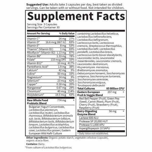 Garden of Life Raw Probiotics Women 50 & Wiser, Colon Health, Enzymes, Capsules, 85 Billion CFU Perspective: back