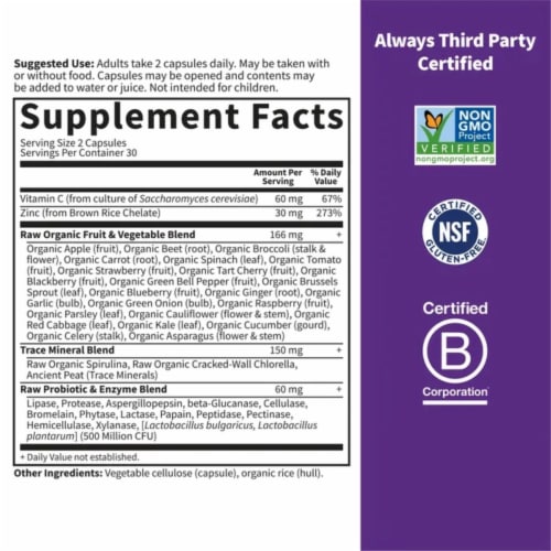 Garden of Life Vitamin Code® Raw Zinc™ High Potency Nutrition Capsules 30mg Perspective: back