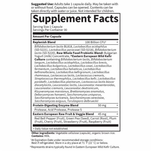 Garden of Life Raw Probiotics Ultimate Care, One a Day Probiotic, Enzymes Capsules, 100 Billion CFU Perspective: back