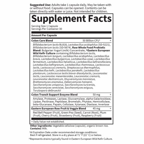 Garden of Life Raw Probiotics Colon Care, Digestive Enzymes, Once Daily Capsules, 50 Billion CFU Perspective: back