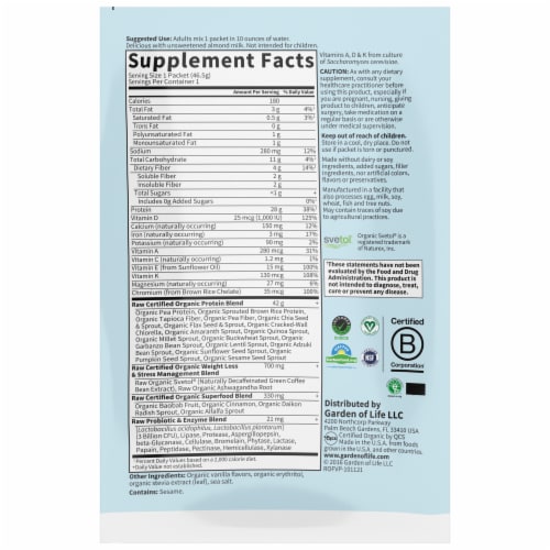 Garden of Life High Protein For Weight Loss Vanilla Protein Powder Perspective: back
