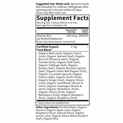 Garden of Life® Organics B-12 Raspberry Spray Perspective: back
