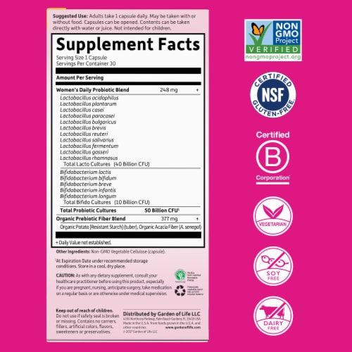 Garden of Life Dr. Formulated Once Daily Women's Probiotics, Vaginal, Digestive, Immune, Capsules Perspective: back
